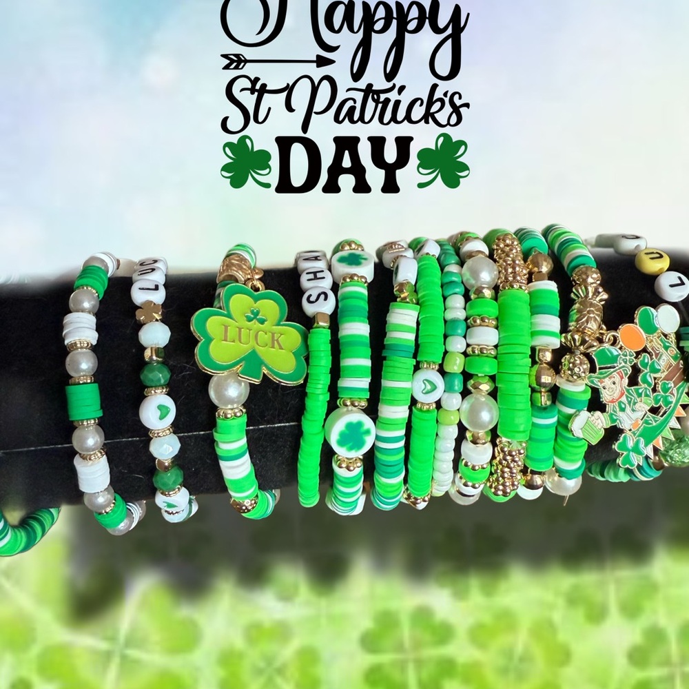 St. Patrick's Day Green Beaded Bracelets